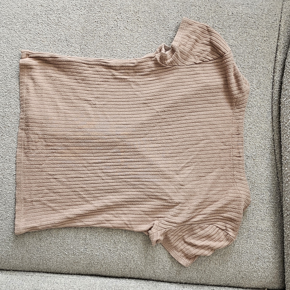 Reformation Tan Ribbed Button-Up Women's Top - Picture 4 of 6